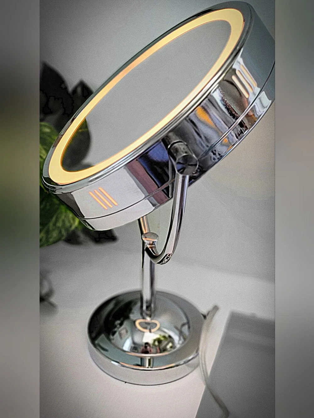 Chrome LED Lighted Makeup Mirror with Adjustable Tilt